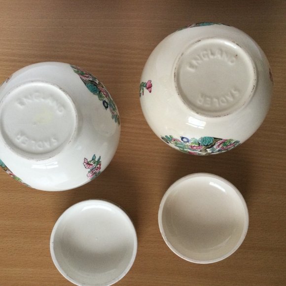 A pair of Vintage Sadler England Round Lidded Ginger Jars beautiful tree flower - Picture 7 of 7